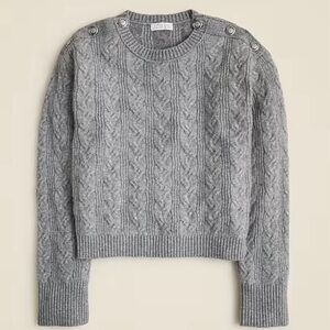 J Crew Cable Knit Sweater w Buttons Supersoft Yarn Pullover Heather Gray XS